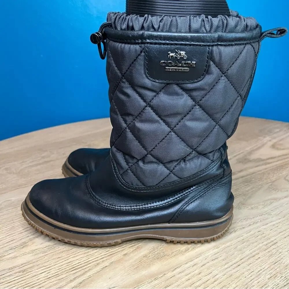 Coach Samara Black Quilted Midi Snow Boots Nylon Leather Women’s Size 6